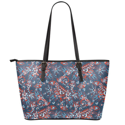 Paisley Floral Bohemian Pattern Print Leather Tote Bag