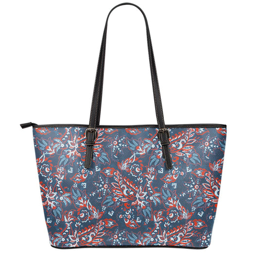 Paisley Floral Bohemian Pattern Print Leather Tote Bag