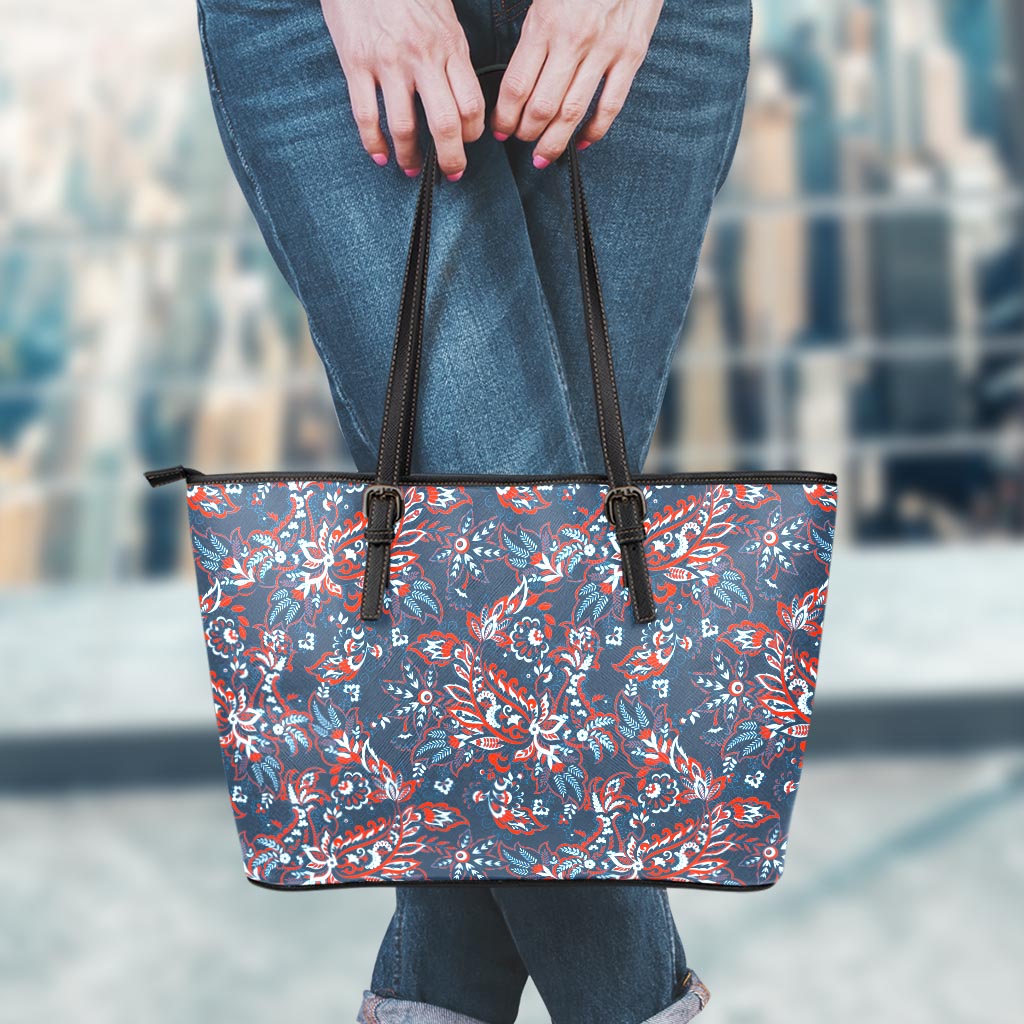 Paisley Floral Bohemian Pattern Print Leather Tote Bag