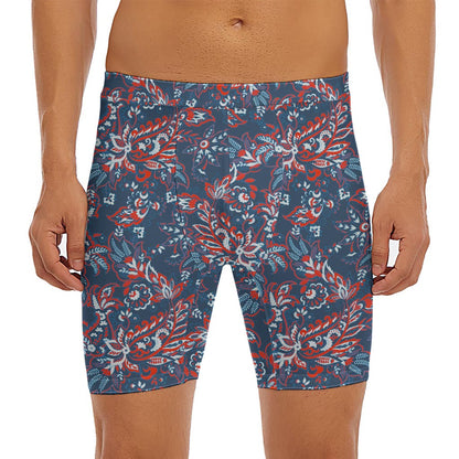 Paisley Floral Bohemian Pattern Print Men's Long Boxer Briefs