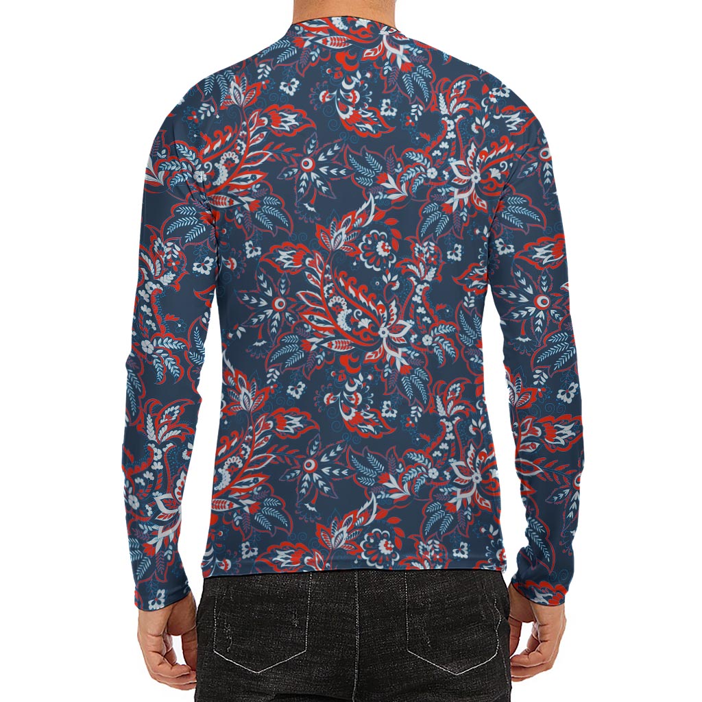 Paisley Floral Bohemian Pattern Print Men's Long Sleeve Rash Guard