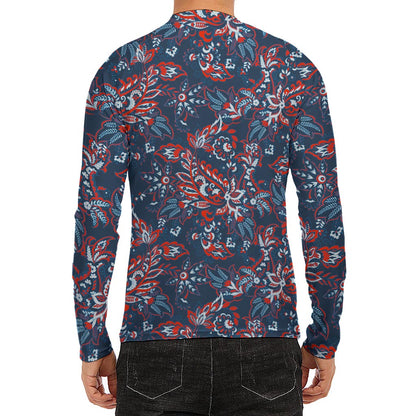 Paisley Floral Bohemian Pattern Print Men's Long Sleeve Rash Guard
