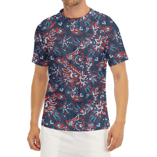 Paisley Floral Bohemian Pattern Print Men's Short Sleeve Rash Guard