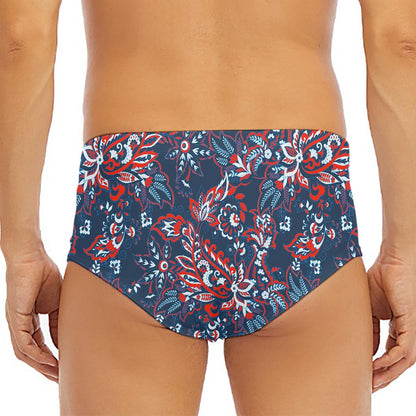 Paisley Floral Bohemian Pattern Print Men's Triangle Swim Briefs