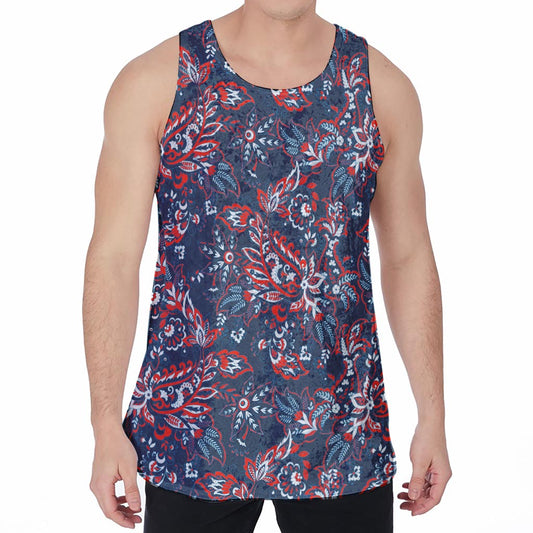 Paisley Floral Bohemian Pattern Print Men's Velvet Tank Top