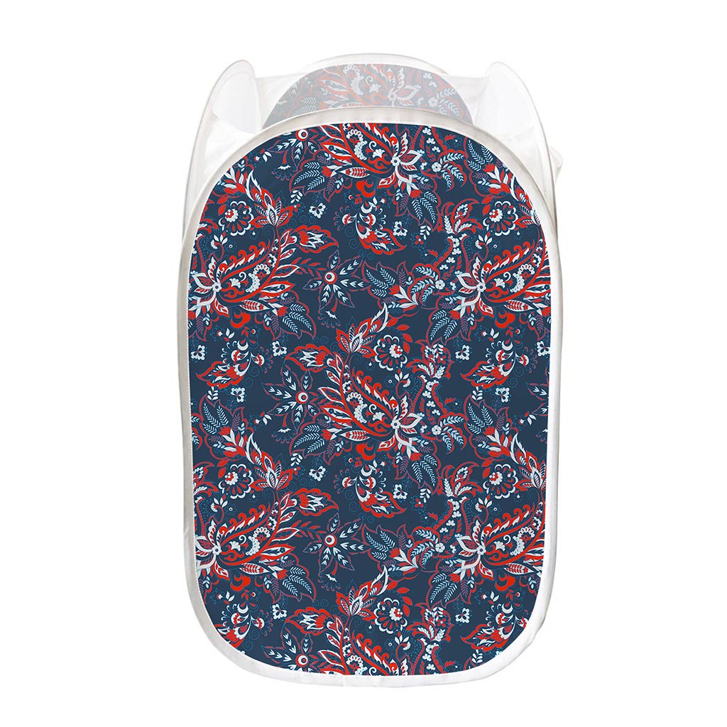 Paisley Floral Bohemian Pattern Print Mesh Laundry Hamper
