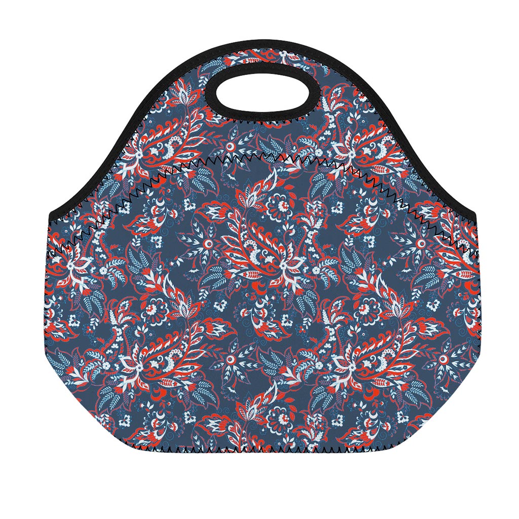 Paisley Floral Bohemian Pattern Print Neoprene Lunch Bag