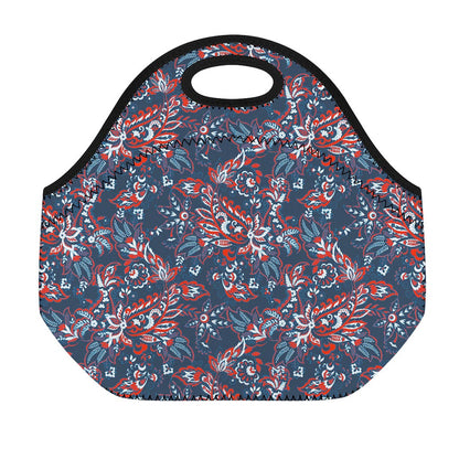Paisley Floral Bohemian Pattern Print Neoprene Lunch Bag