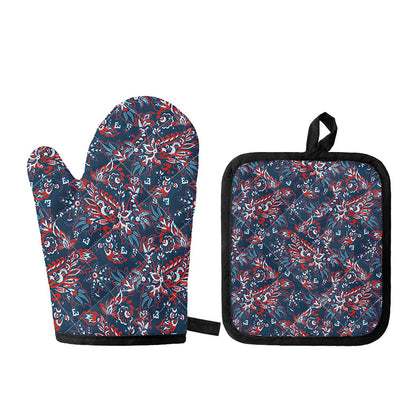 Paisley Floral Bohemian Pattern Print Oven Mitt And Pot Holder Set