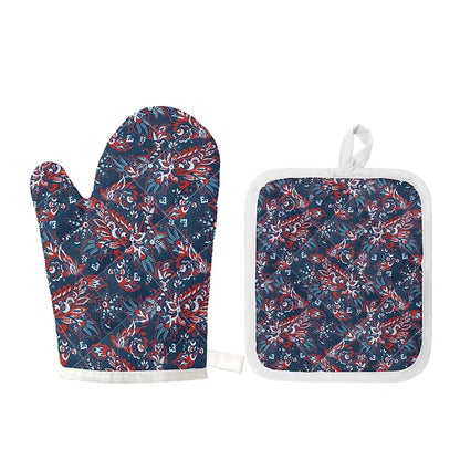 Paisley Floral Bohemian Pattern Print Oven Mitt And Pot Holder Set