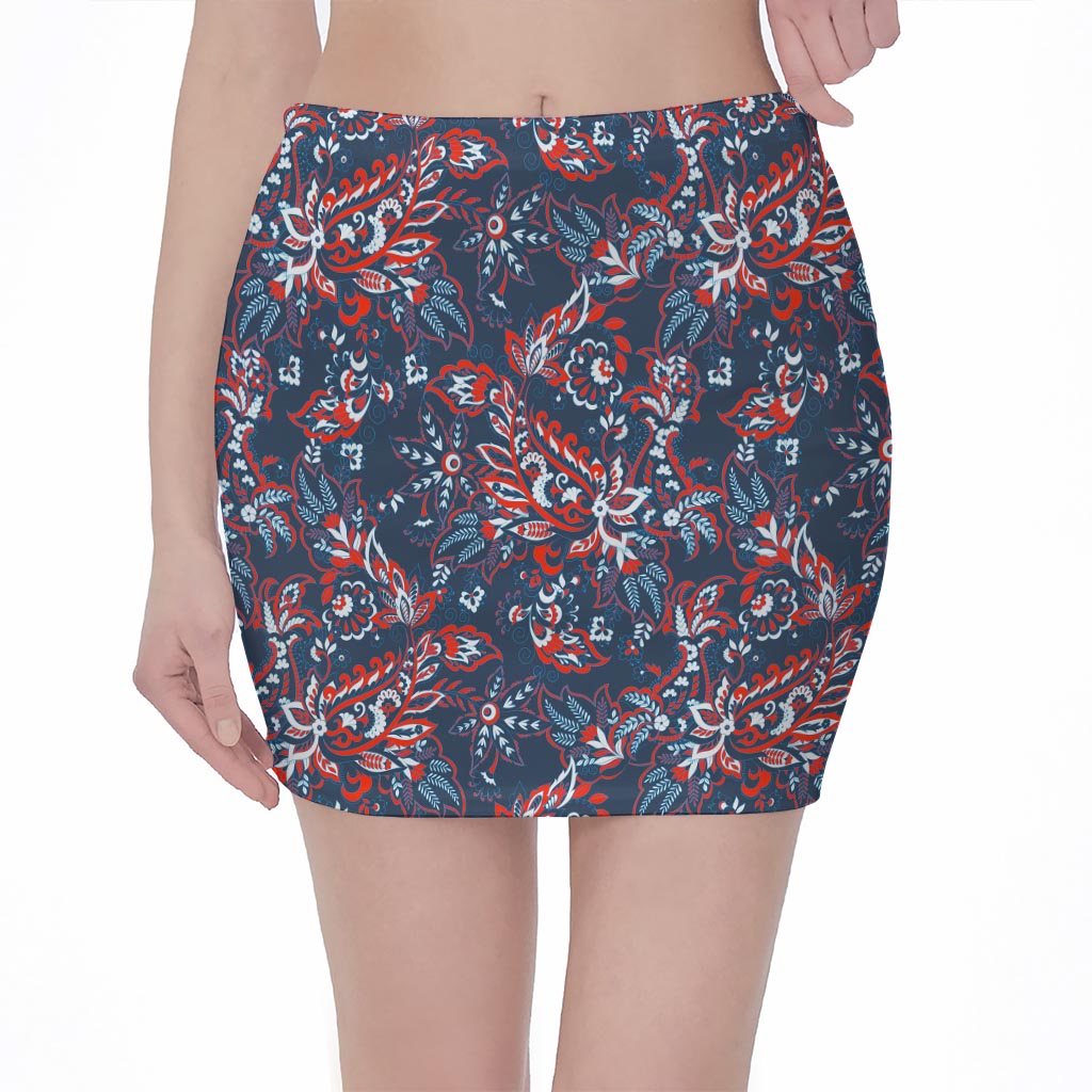 Paisley Floral Bohemian Pattern Print Pencil Mini Skirt