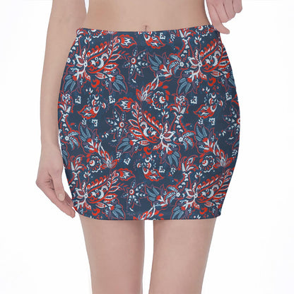 Paisley Floral Bohemian Pattern Print Pencil Mini Skirt