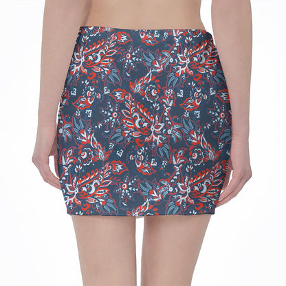 Paisley Floral Bohemian Pattern Print Pencil Mini Skirt
