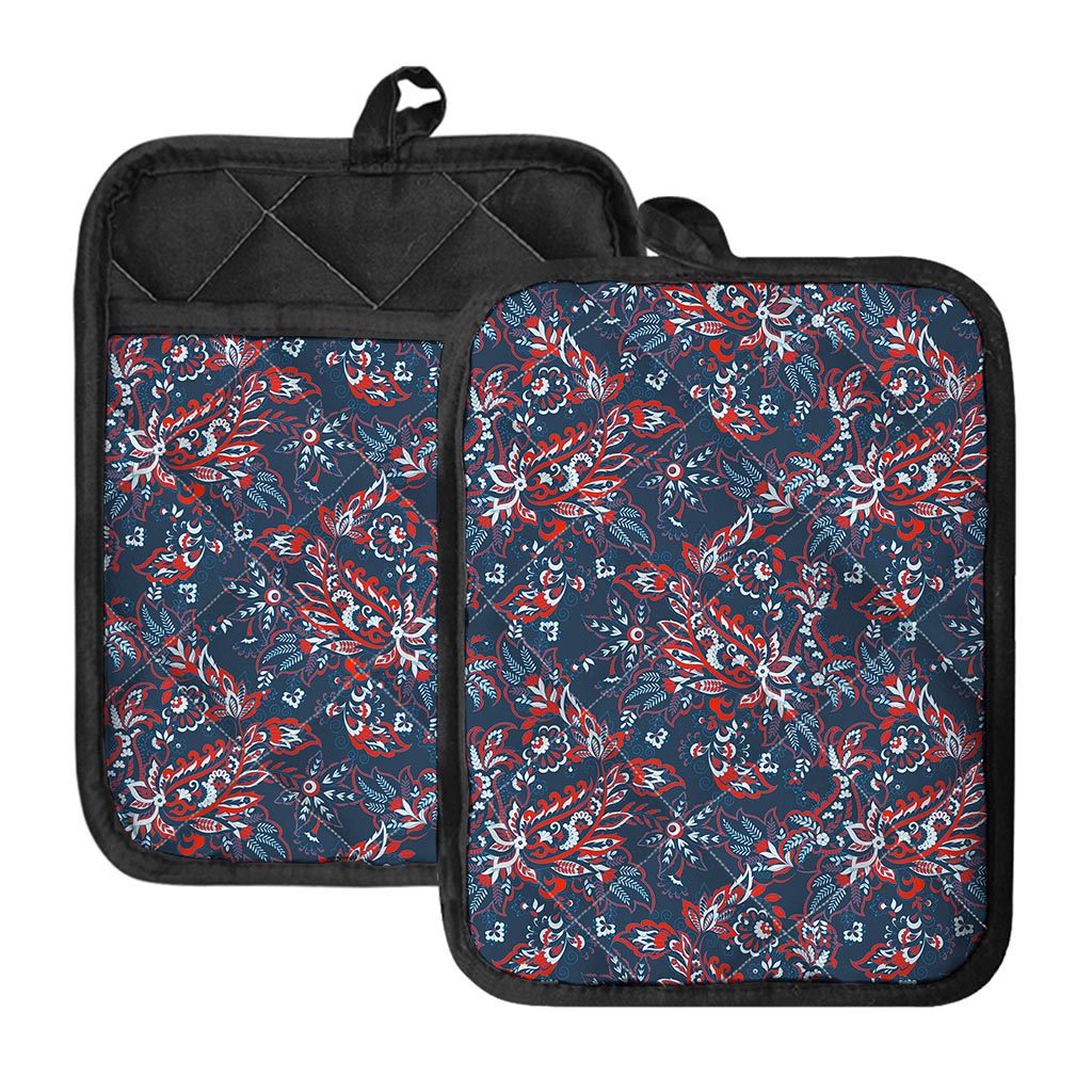 Paisley Floral Bohemian Pattern Print Pot Holders With Pocket