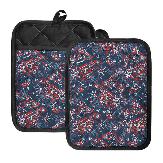 Paisley Floral Bohemian Pattern Print Pot Holders With Pocket