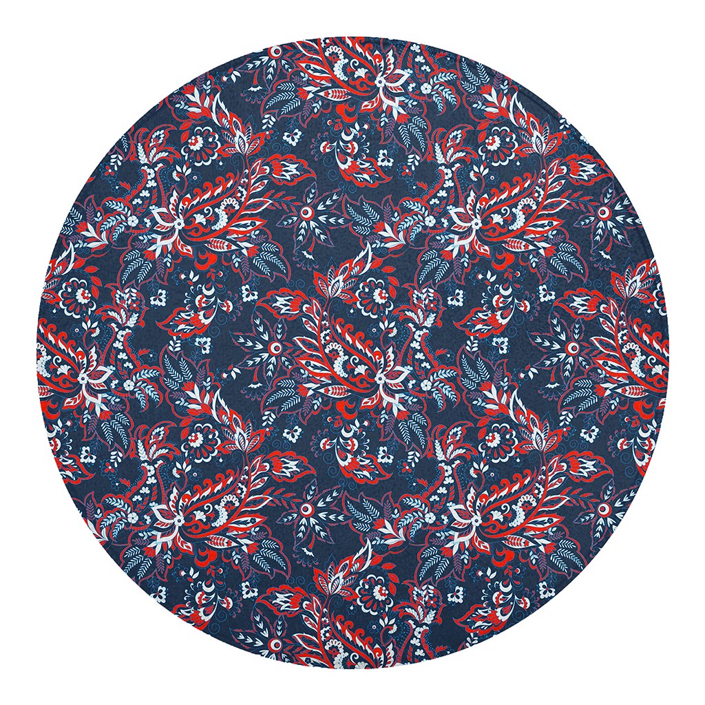Paisley Floral Bohemian Pattern Print Round Blanket