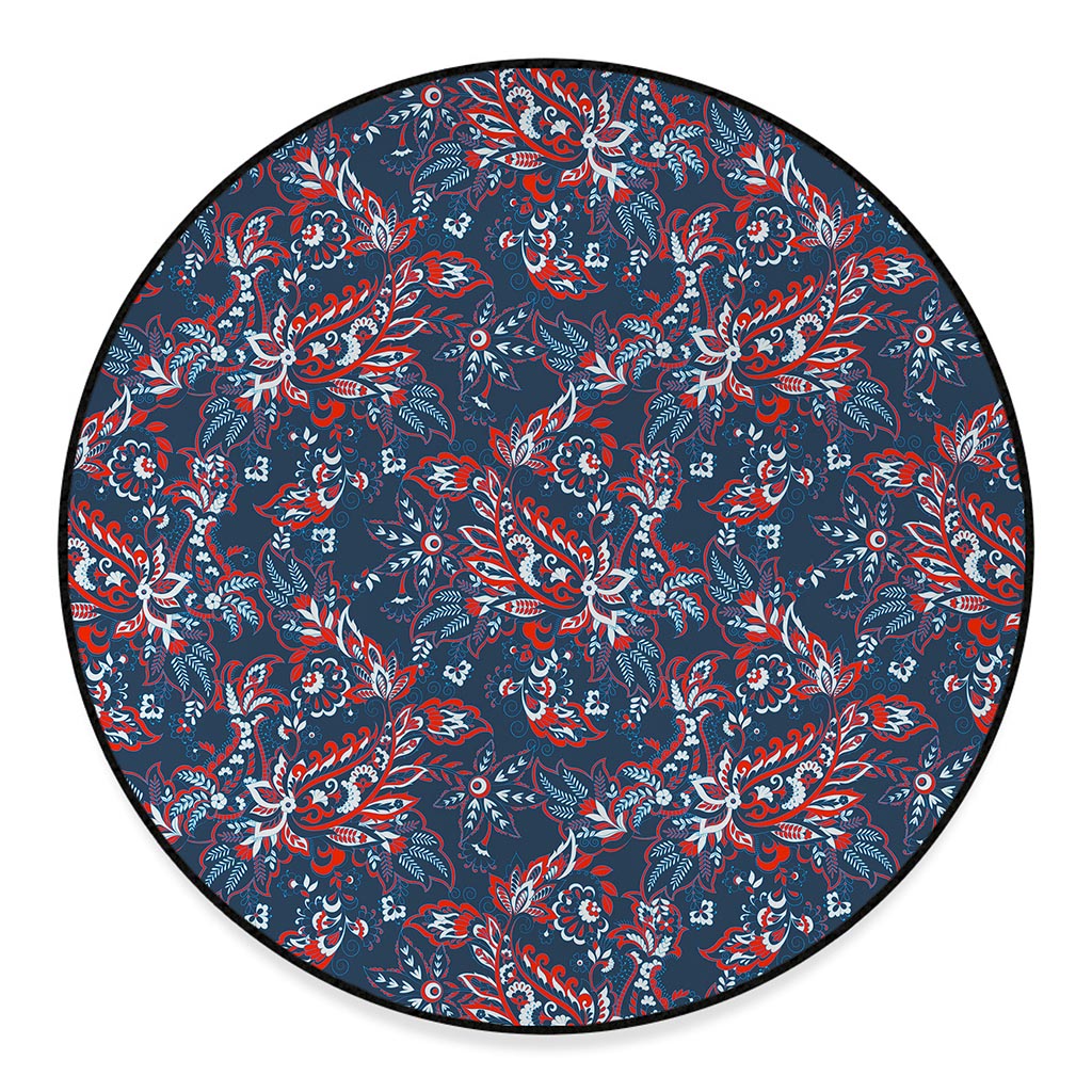 Paisley Floral Bohemian Pattern Print Round Floor Mat