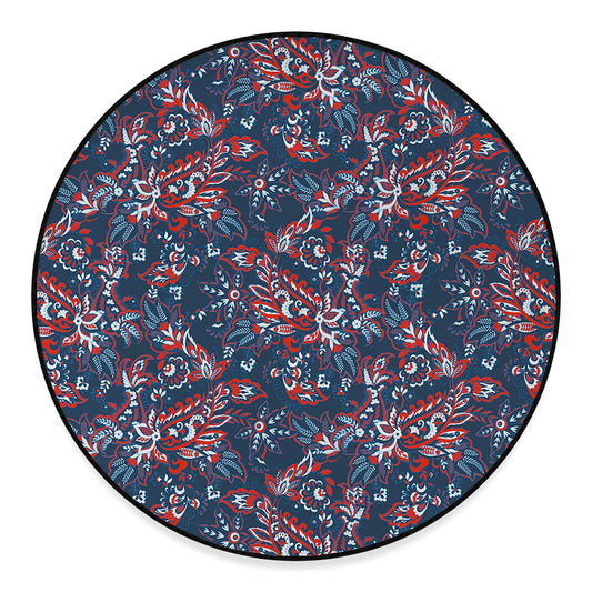 Paisley Floral Bohemian Pattern Print Round Floor Mat