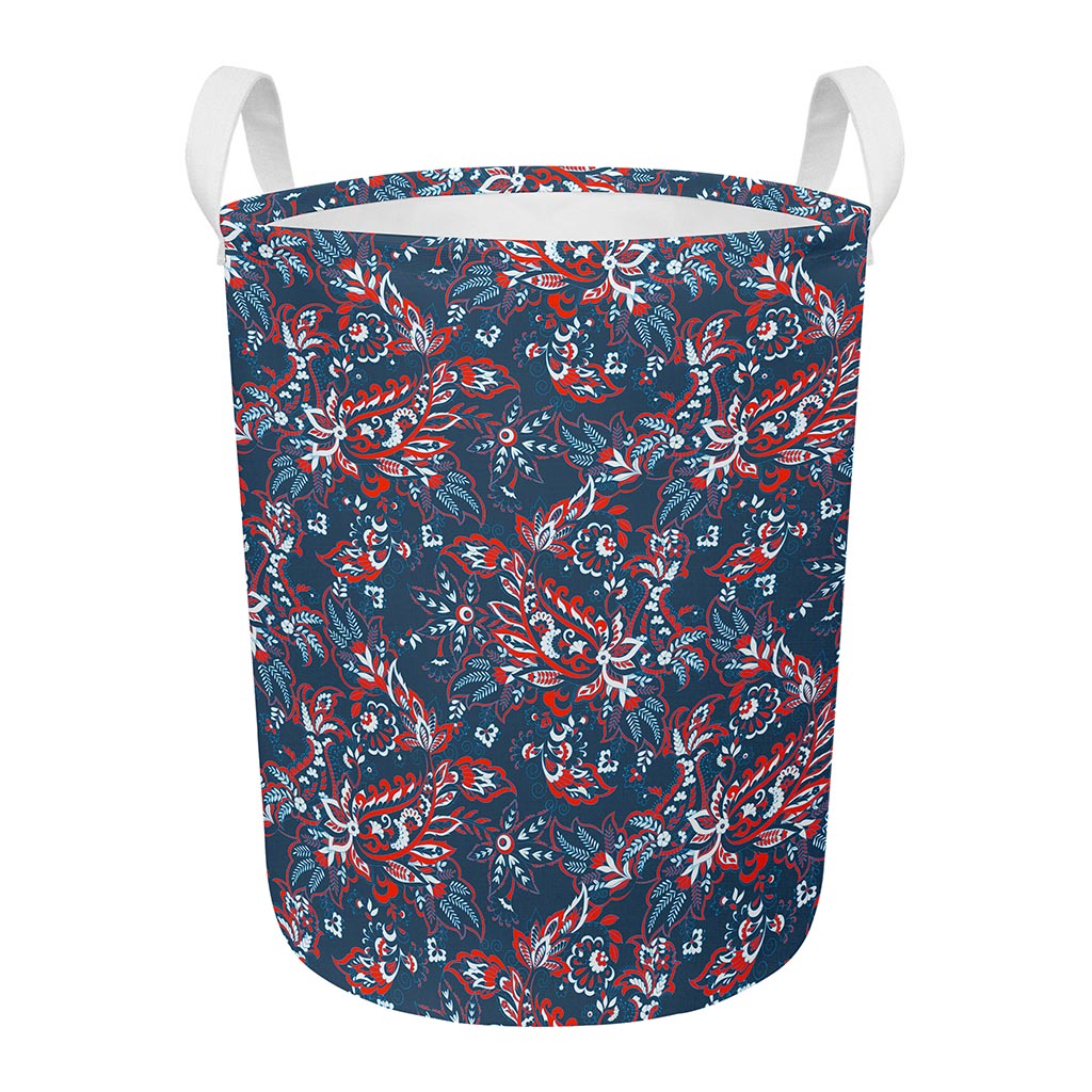 Paisley Floral Bohemian Pattern Print Round Laundry Basket