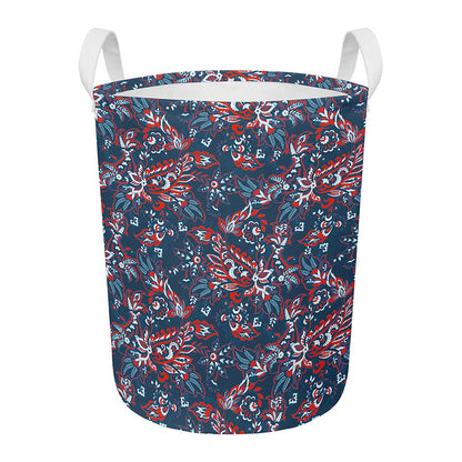 Paisley Floral Bohemian Pattern Print Round Laundry Basket