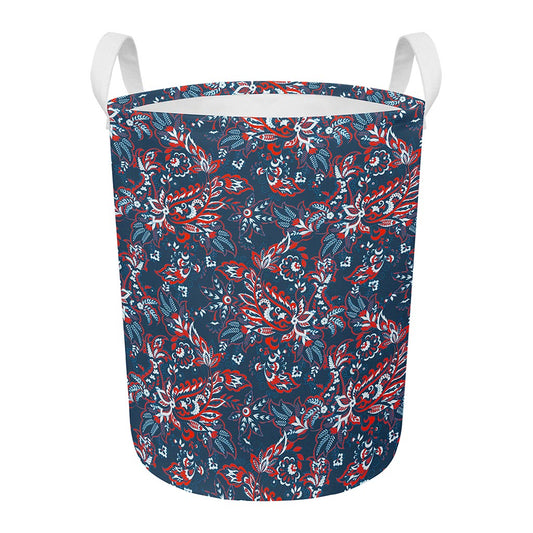 Paisley Floral Bohemian Pattern Print Round Laundry Basket