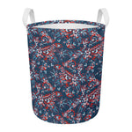 Paisley Floral Bohemian Pattern Print Round Laundry Basket