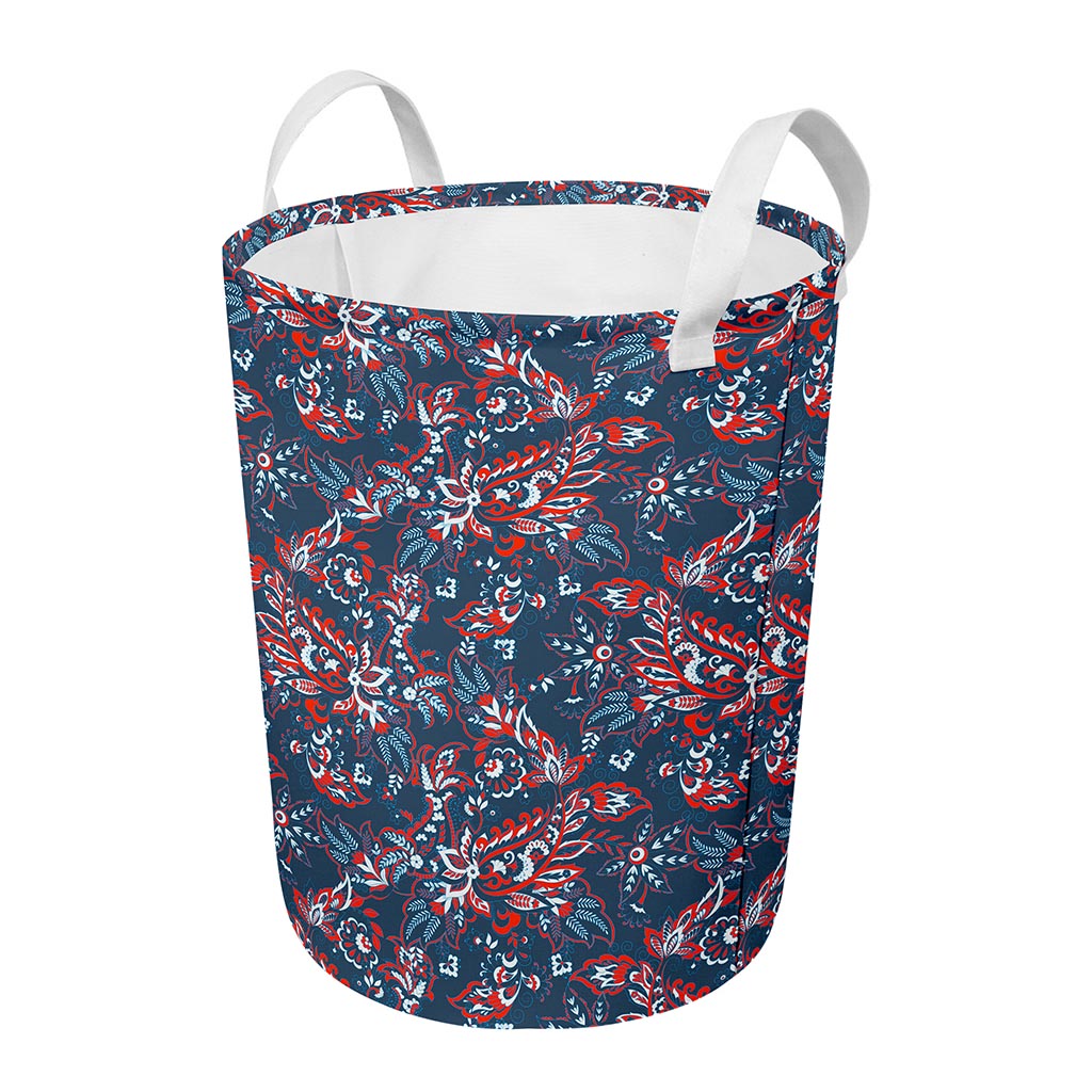 Paisley Floral Bohemian Pattern Print Round Laundry Basket