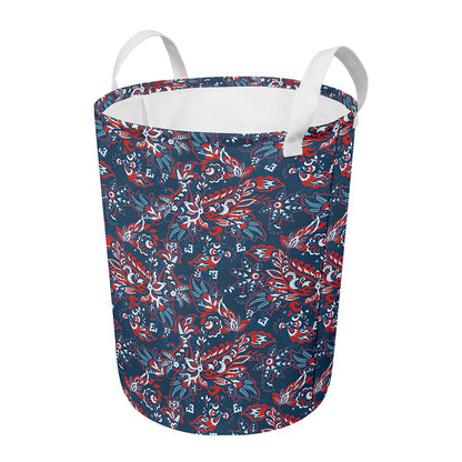 Paisley Floral Bohemian Pattern Print Round Laundry Basket