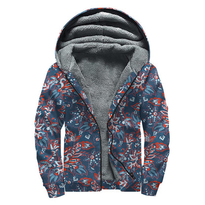 Paisley Floral Bohemian Pattern Print Sherpa Lined Zip Up Hoodie