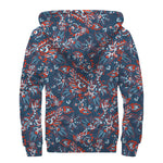 Paisley Floral Bohemian Pattern Print Sherpa Lined Zip Up Hoodie