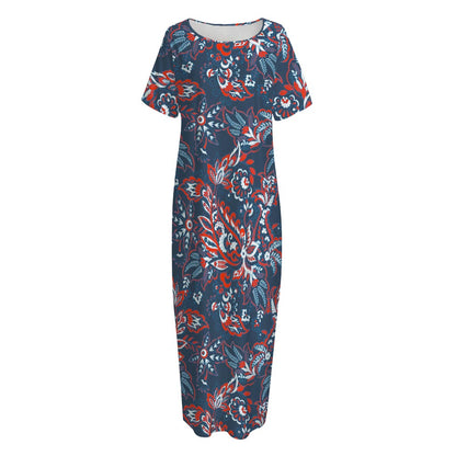 Paisley Floral Bohemian Pattern Print Short Sleeve Long Nightdress