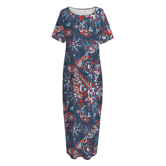 Paisley Floral Bohemian Pattern Print Short Sleeve Long Nightdress