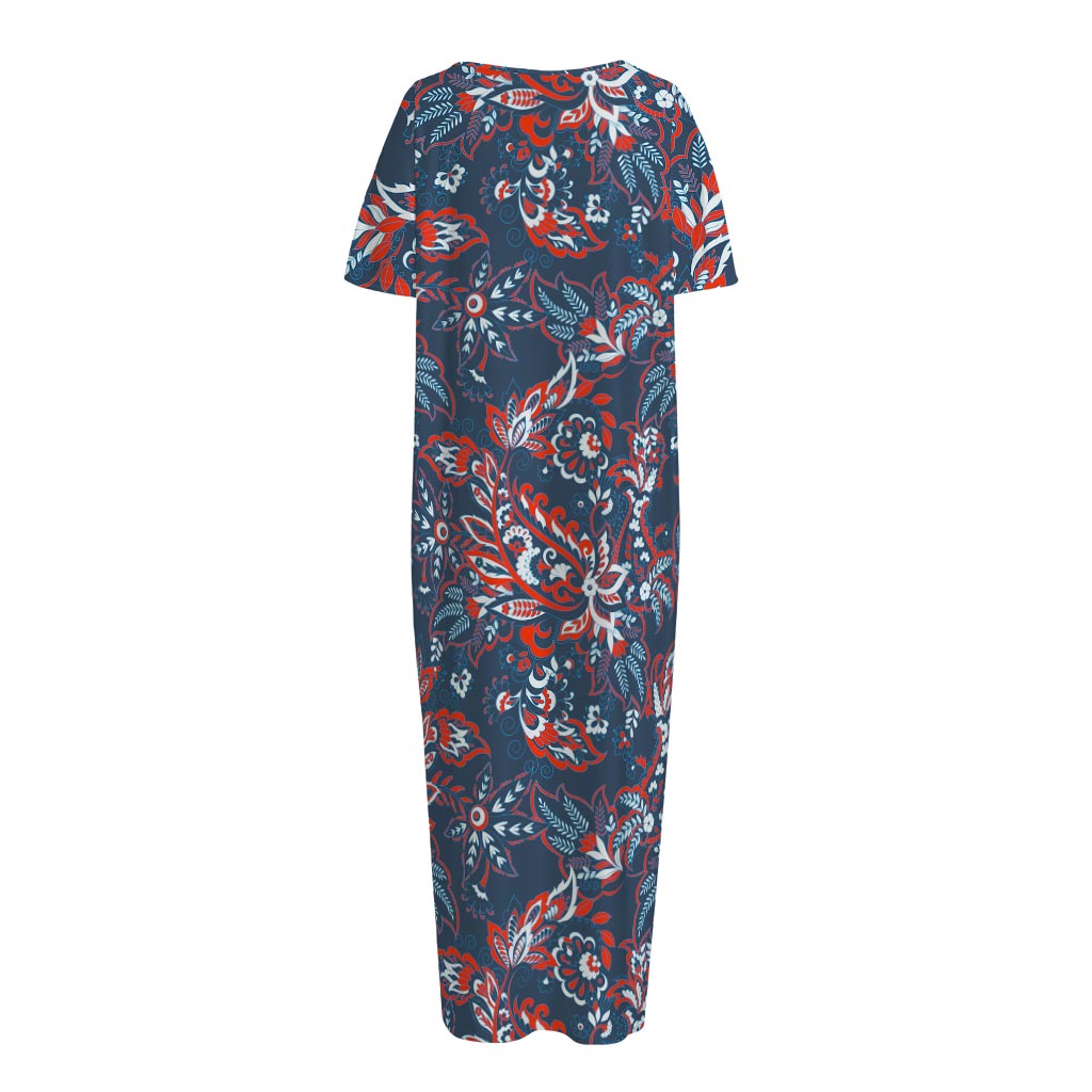 Paisley Floral Bohemian Pattern Print Short Sleeve Long Nightdress