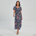 Paisley Floral Bohemian Pattern Print Short Sleeve Maxi Dress