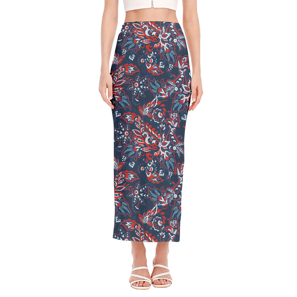 Paisley Floral Bohemian Pattern Print Side Slit Maxi Skirt