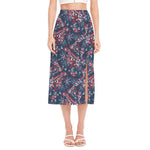Paisley Floral Bohemian Pattern Print Side Slit Midi Skirt