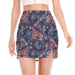 Paisley Floral Bohemian Pattern Print Side Slit Mini Skirt