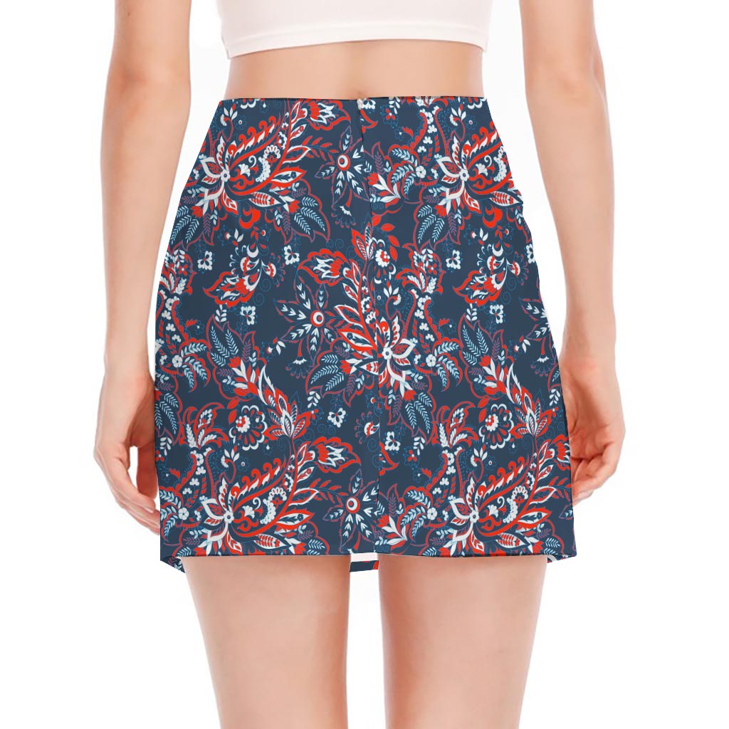 Paisley Floral Bohemian Pattern Print Side Slit Mini Skirt