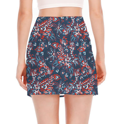 Paisley Floral Bohemian Pattern Print Side Slit Mini Skirt