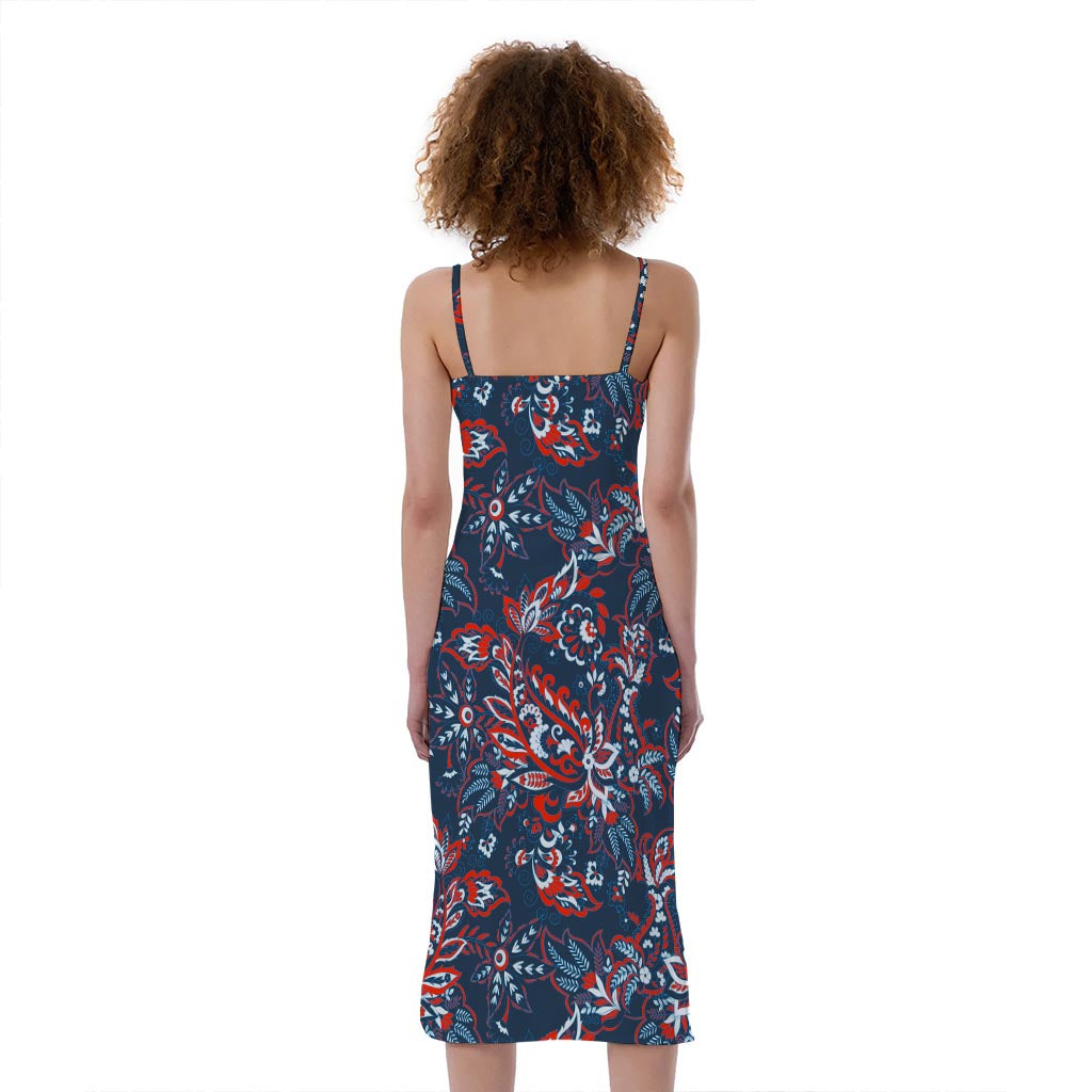 Paisley Floral Bohemian Pattern Print Slim Fit Midi Cami Dress