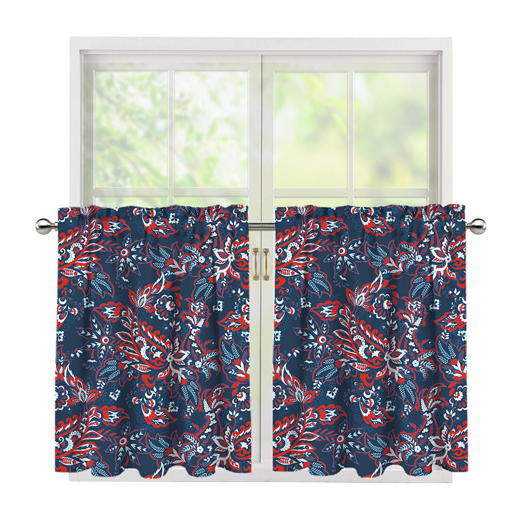 Paisley Floral Bohemian Pattern Print Tier Curtains