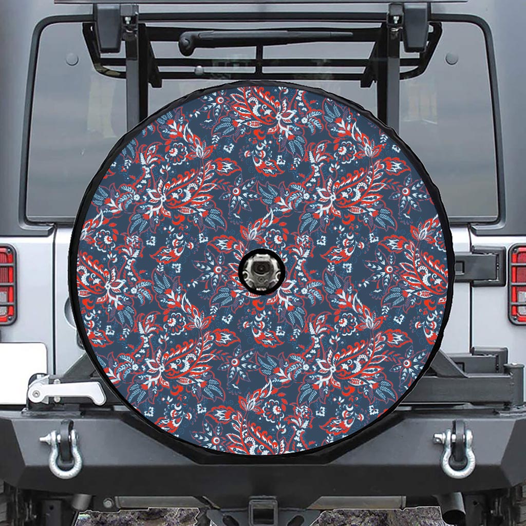 Paisley Floral Bohemian Pattern Print Tire Cover With Camera Hole