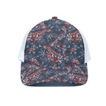 Paisley Floral Bohemian Pattern Print White Mesh Trucker Cap