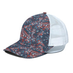 Paisley Floral Bohemian Pattern Print White Mesh Trucker Cap