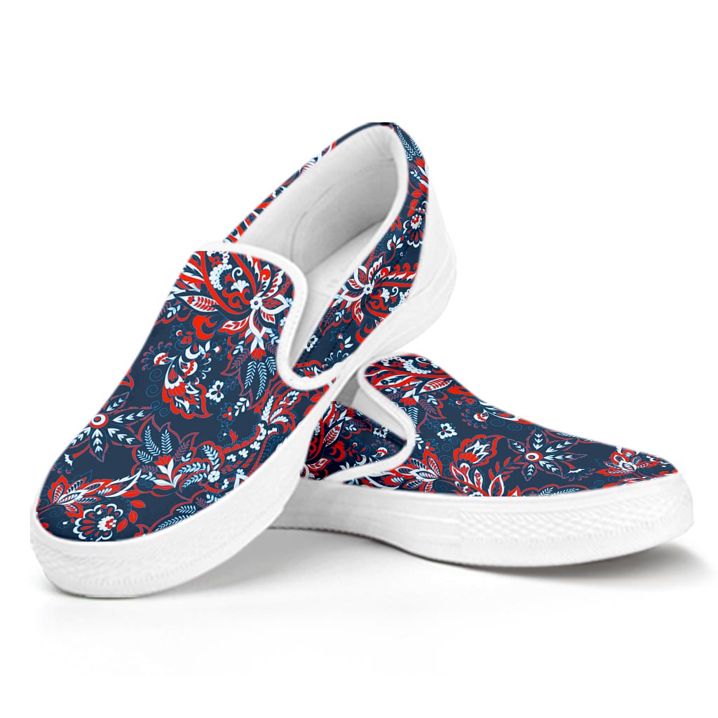 Paisley Floral Bohemian Pattern Print White Slip On Sneakers