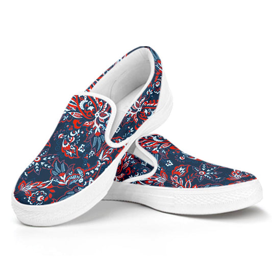 Paisley Floral Bohemian Pattern Print White Slip On Sneakers