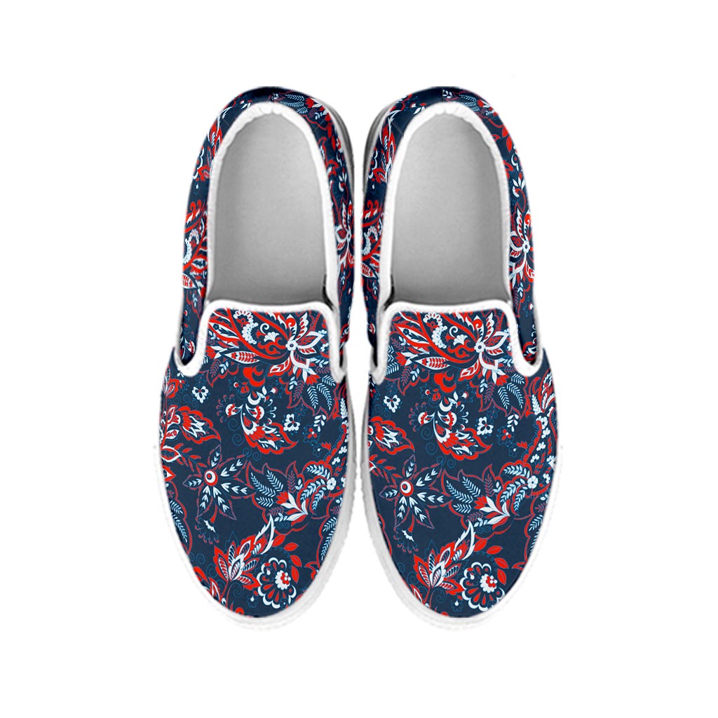 Paisley Floral Bohemian Pattern Print White Slip On Sneakers