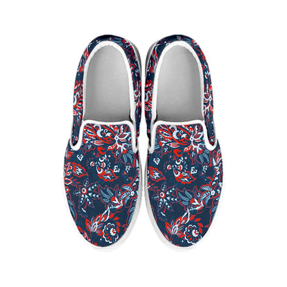 Paisley Floral Bohemian Pattern Print White Slip On Sneakers