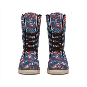 Paisley Floral Bohemian Pattern Print Winter Boots