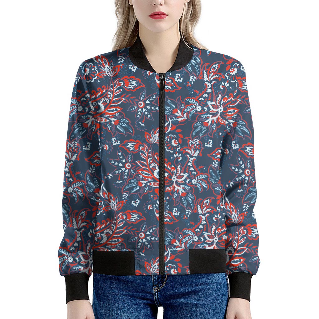 Paisley Floral Bohemian Pattern Print Women's Bomber Jacket